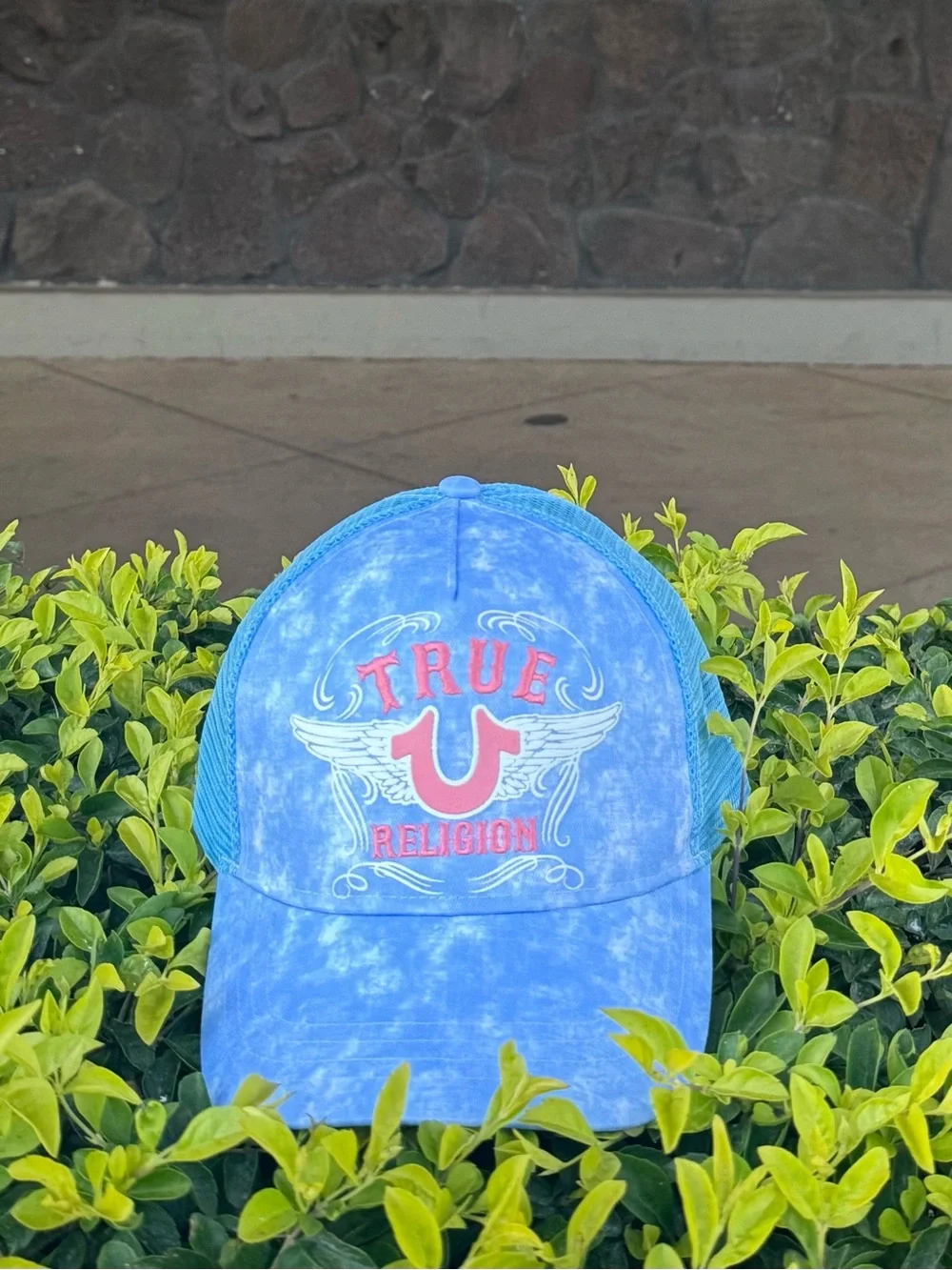True Religion Blue Washed Cap with Red Logo